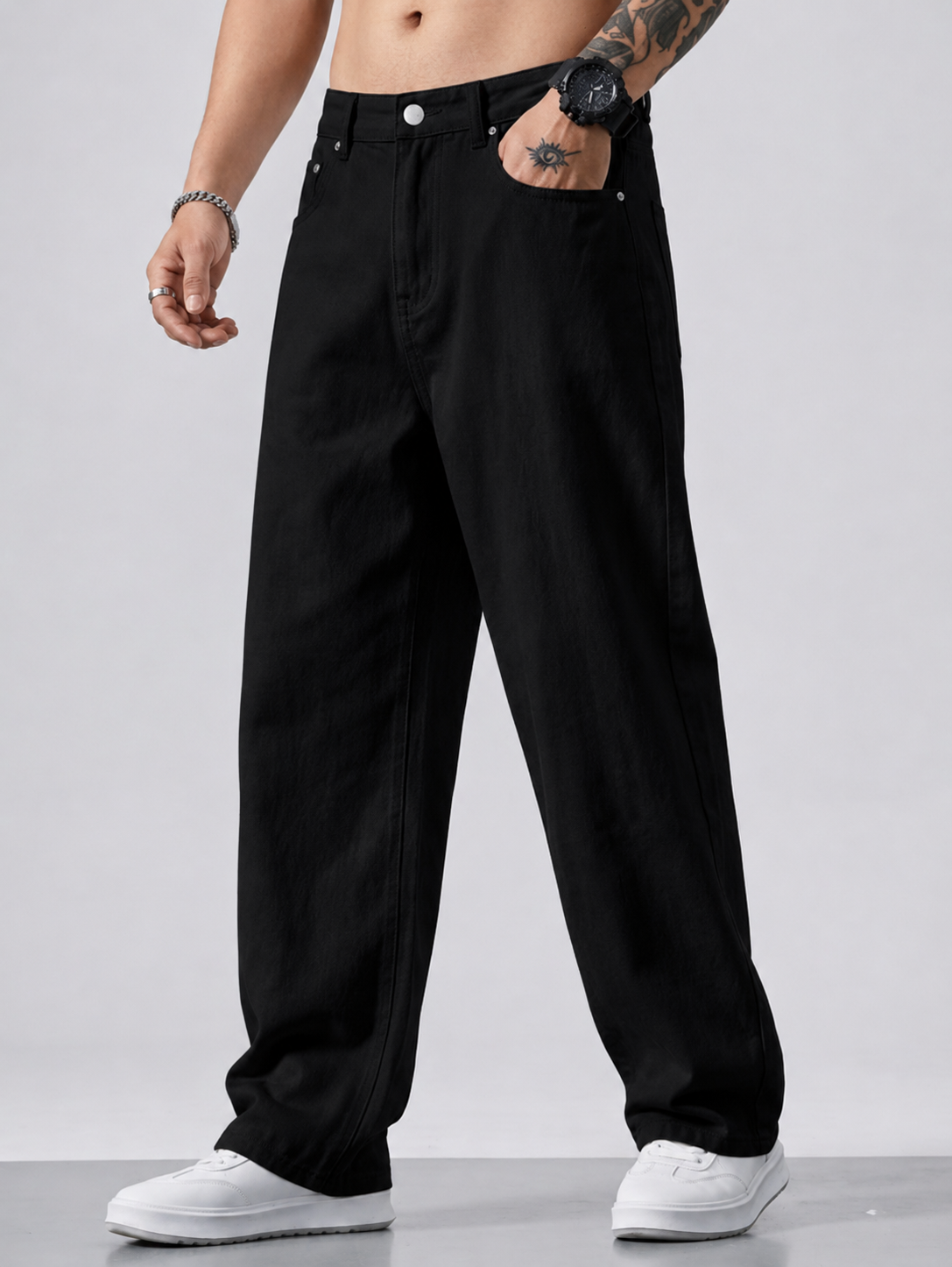 Men Straight fit Black jeans