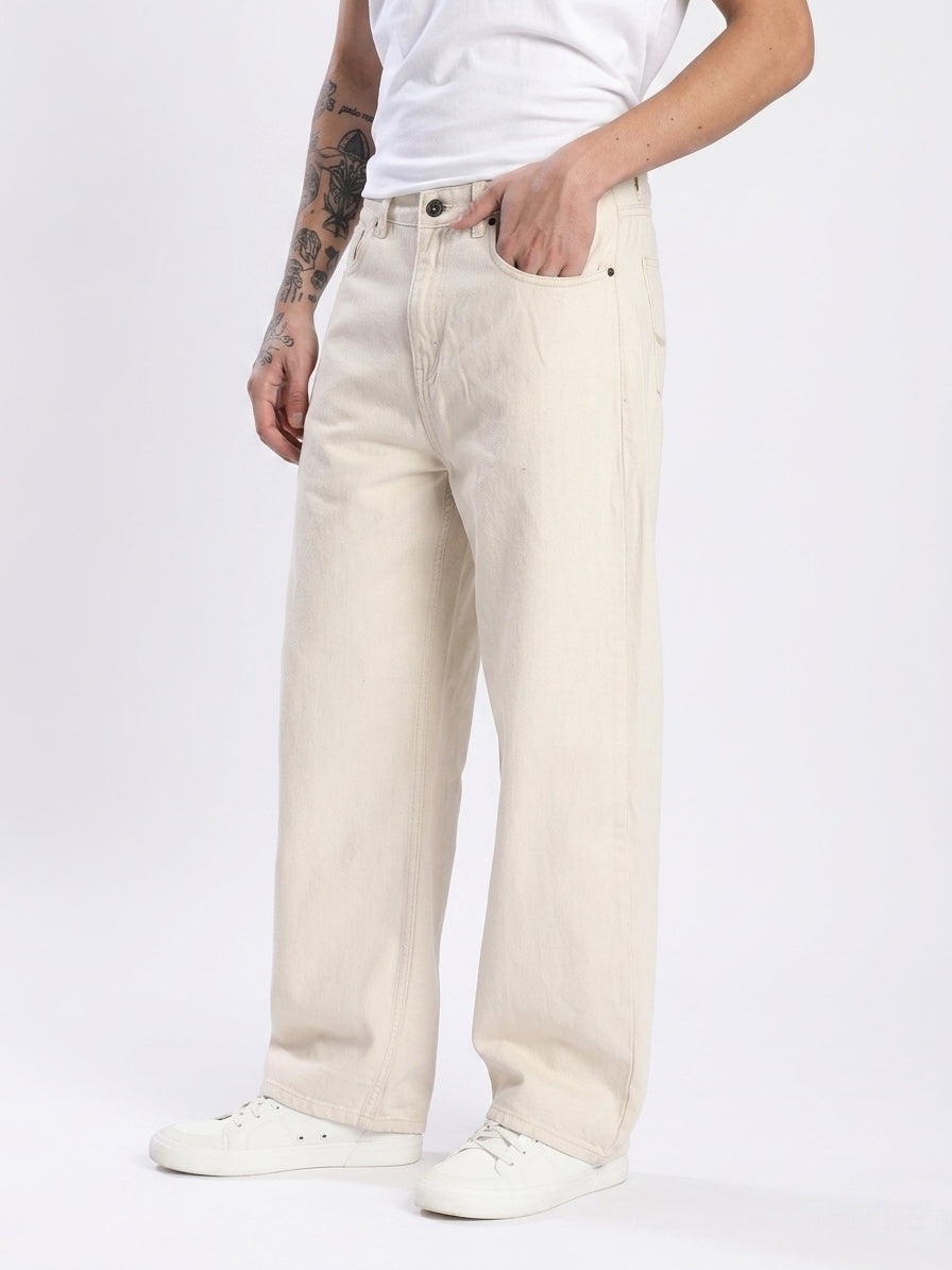 Men Straight Fit Beige Pant