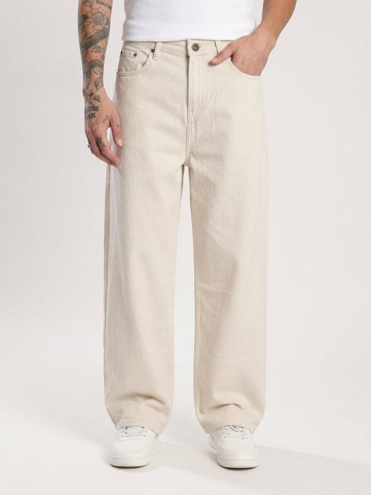 Men Straight Fit Beige Pant
