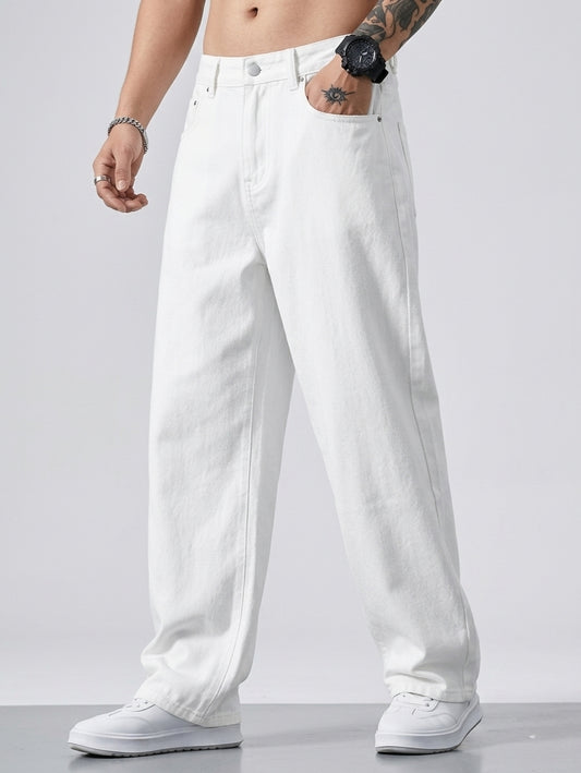 White Straight Fit Jeans For Men