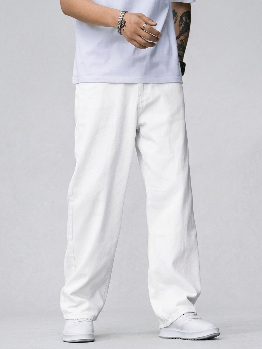 White Straight Fit Jeans For Men