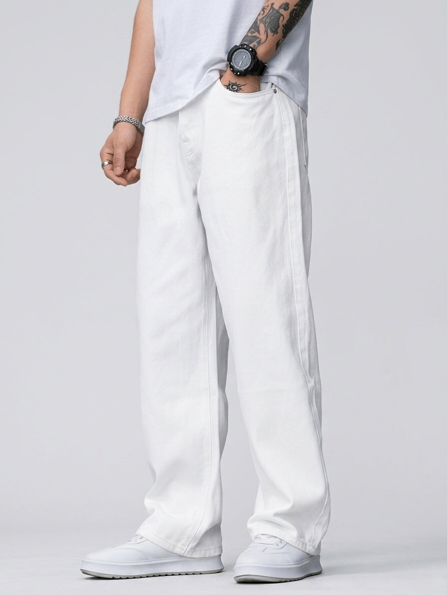 White Straight Fit Jeans For Men