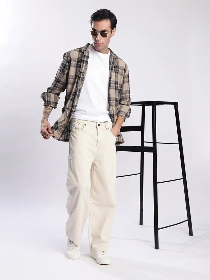 Men Straight Fit Beige Pant