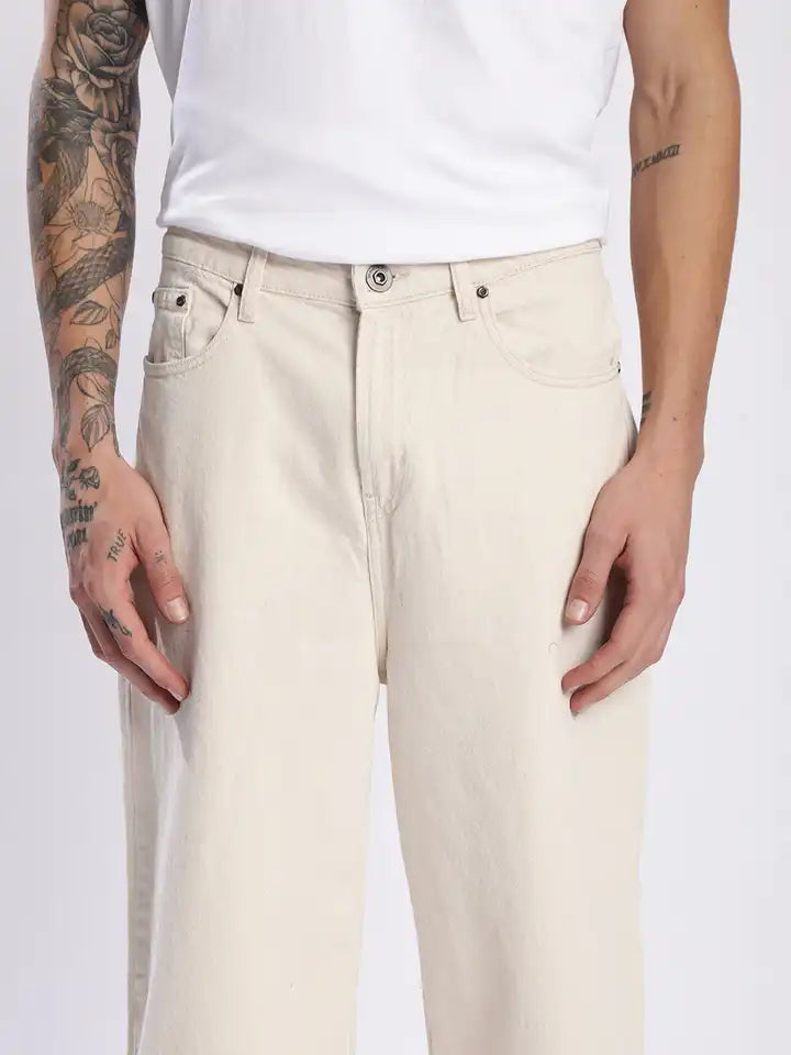 Men Straight Fit Beige Pant