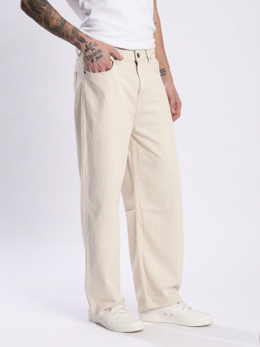 Men Straight Fit Beige Pant